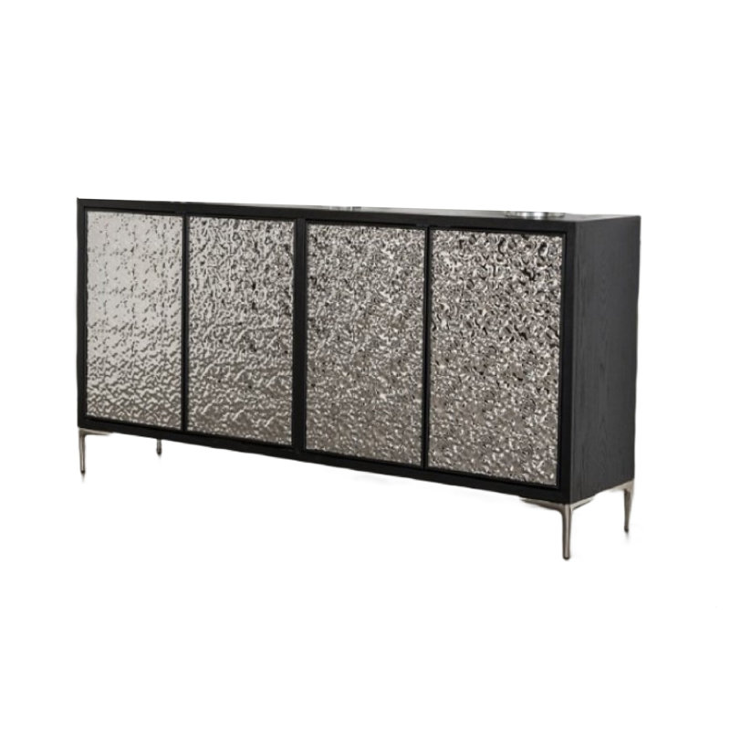 Buffet Betie, acier texturé, bois noir, 72 po