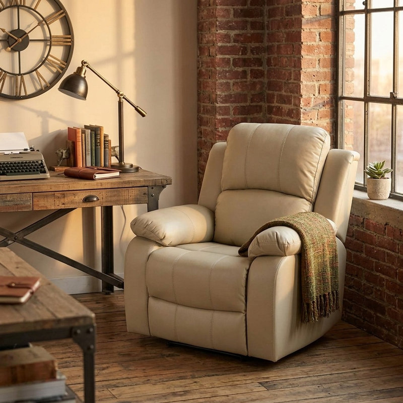 Adjustable Backrest Single Sofa with Solid Wood Frame & Double Spring Support, Beige