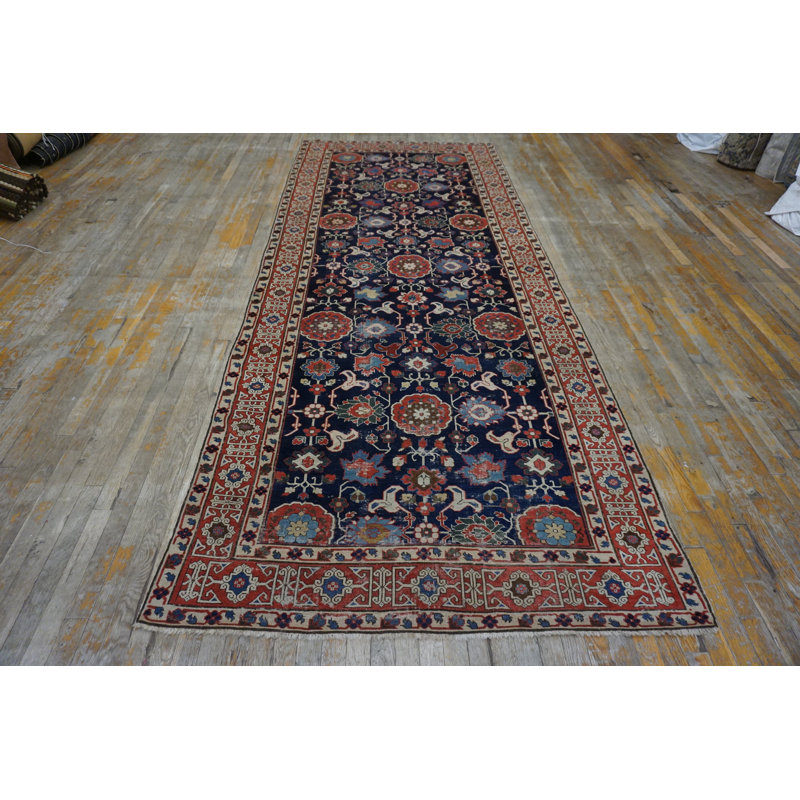 Tapis de couloir bleu antique en laine Kuba