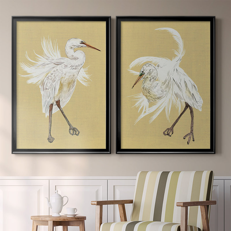 " Heron Plumage V " 2 - Pieces Painting Print, Black Framed, 36.5" H x 53" W x 2.5" D