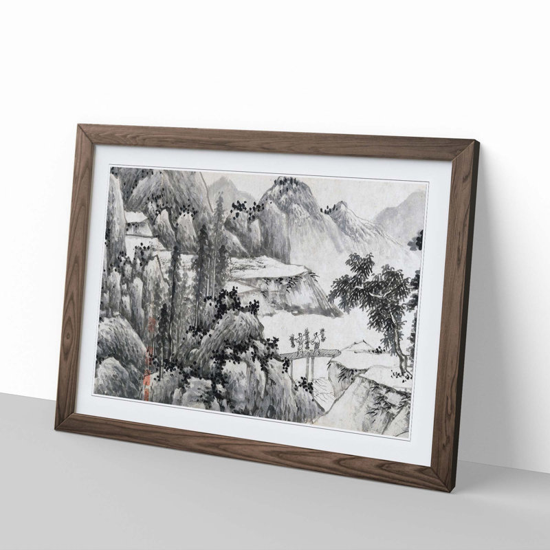 Landscape Vol.2 by Shen Zhou - Picture Frame Painting Print, Walnut Framed, 36cm H x 48cm W x 2cm D