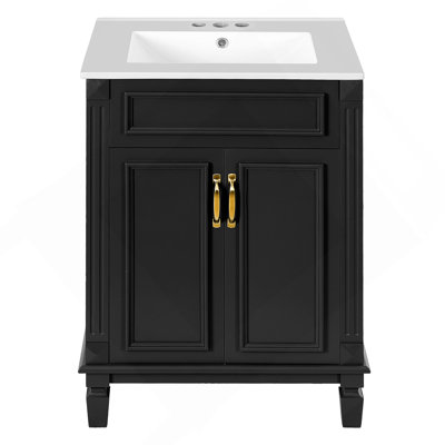 24'' Bathroom Vanity with Top Sink, Modern Bathroom Storage Cabinet with 2 Soft-Closing Doors and Adjustable Shelf, Solid Wood Frame