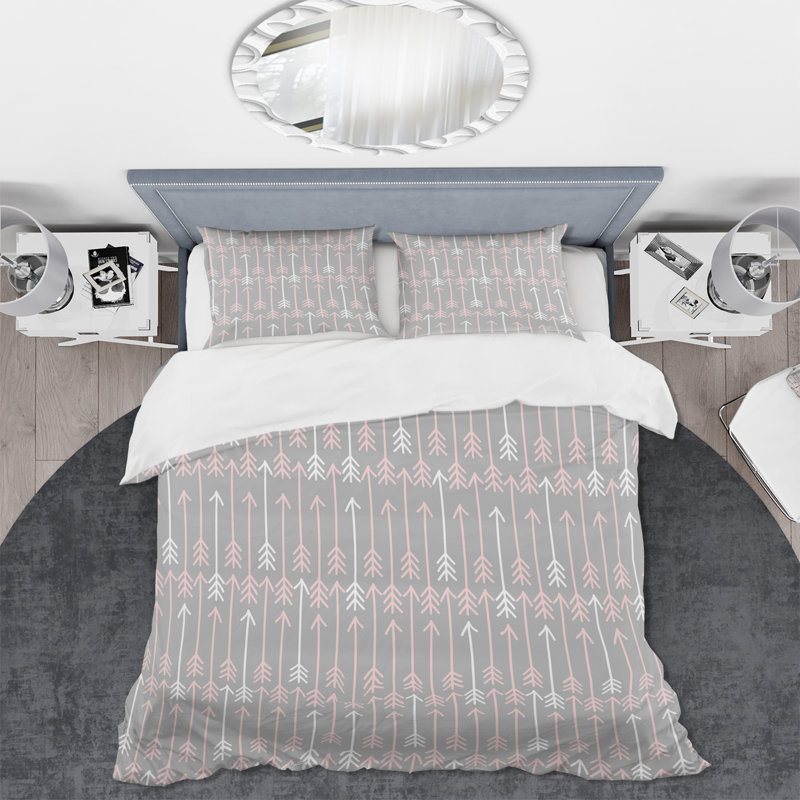 Ensemble de housse de couette bohémien rose et gris - microfibre de polyester