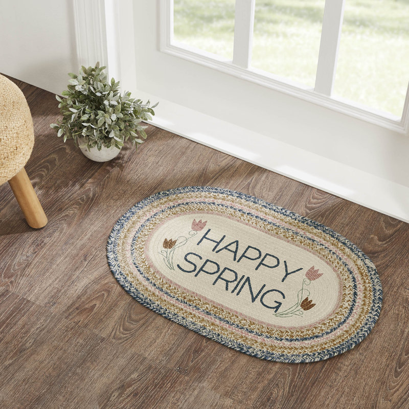 Tapis ovale tressé à la main bleu / brun / beige Arcelin, Ovale 1 pi 8 po x 2 pi 6 po