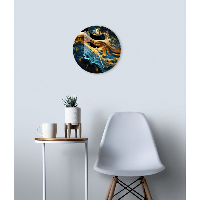 Horloge murale silencieuse en verre trempé de style abstrait, Or