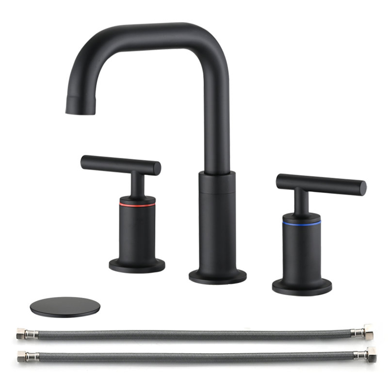 8 po Robinet de salle de bain à poignée double avec drain escamotable noir mat
