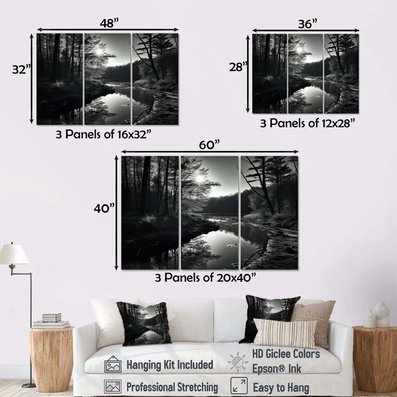 «Enchanted River Forest Scenery I - River Decor», ensemble d'art sur toile, H 32 po x l 48 po x P 1 po
