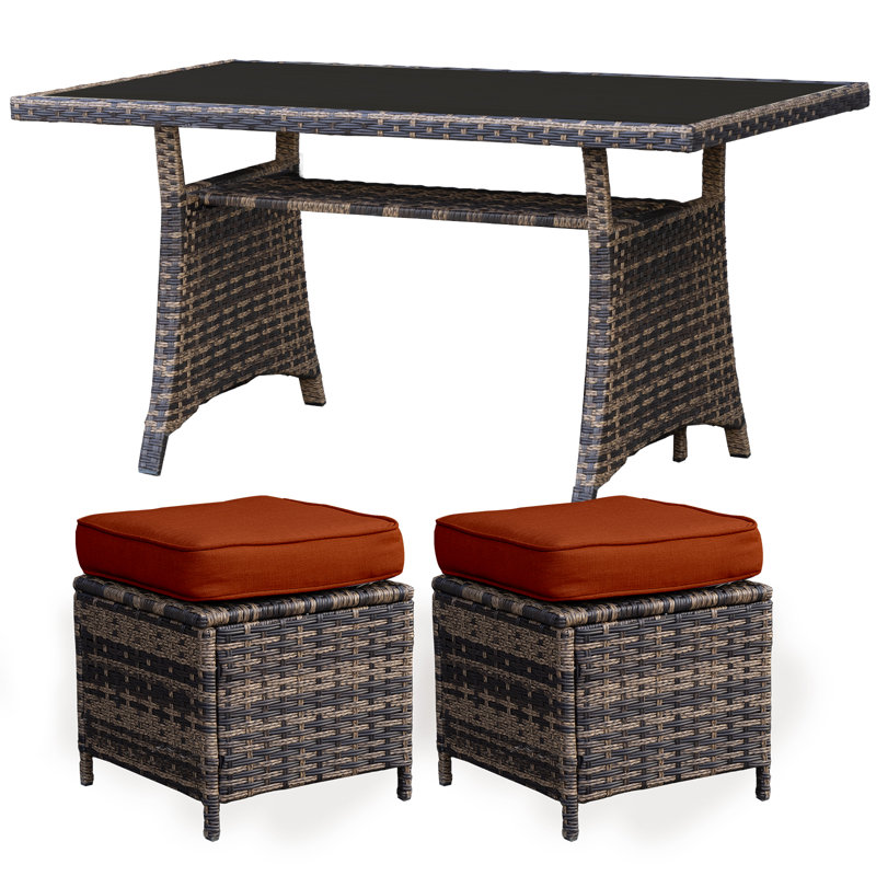 Patio Dining Table with Ottomans