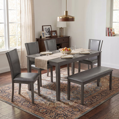 6-Piece Dining Set with Rectangular Table, Bench & 4 Upholstered Chairs, Seats 6 for Kitchen & Dining Room