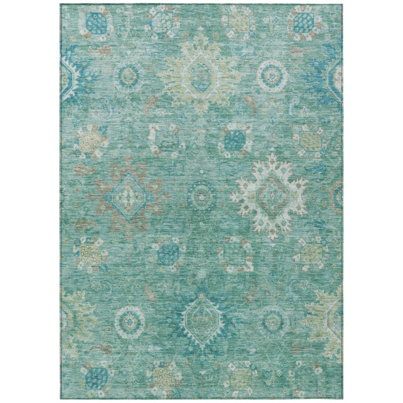 Machine Washable Indoor/Outdoor Xhevrie Teal Rug, Rectangle 10' x 14'