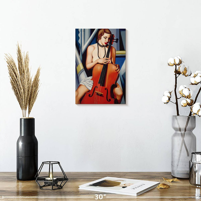 Femme Abarca avec violoncelle, H 12 po x l 8 po