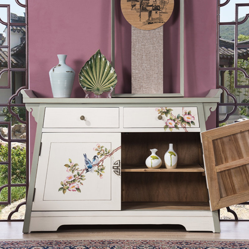 Simple Hand-Painted Camphor Wood Porch Cabinet