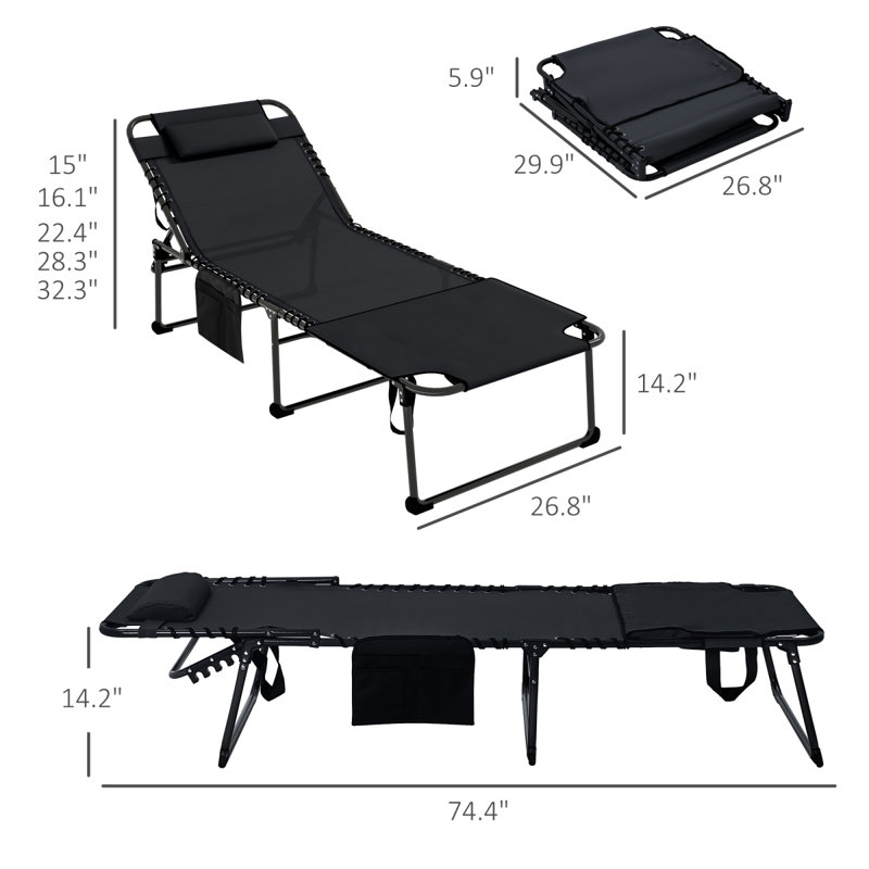 Chaise longue pliante 2 pièces Outsunny avec dossier inclinable à 5 niveaux, 2, Noir