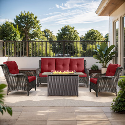 Carolina 5 - Person Sofa Seating Group With Fire Pit And Cushions