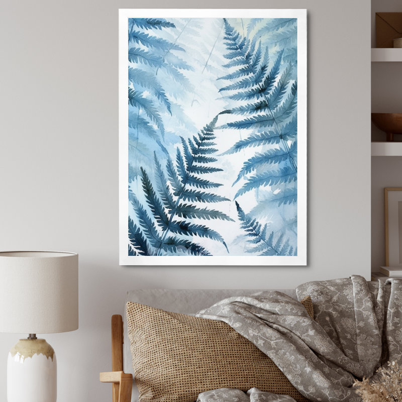 Fougère bleue III sur toile, Toile encadrée blanche avec une seule photo, H 44 po x l 34 po