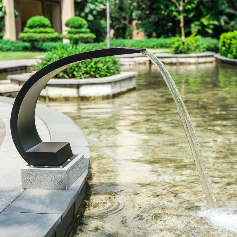 Curved Waterfall Spillway, Elegant 304 Stainless Steel Fountain for Seamless Cascade in Pool, Garden, and SPA, Black
