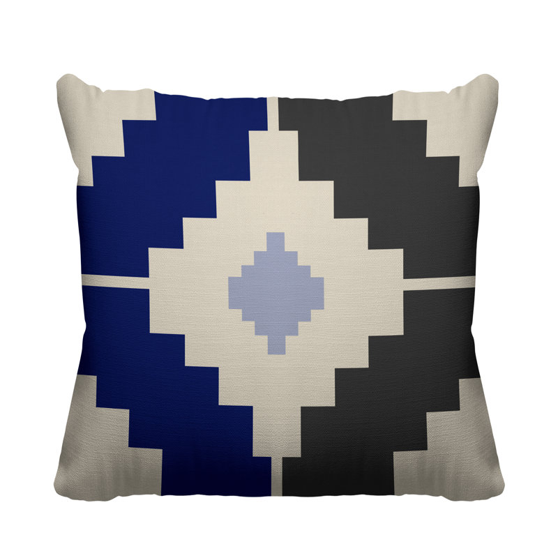 Coussin intérieur / extérieur Kele Southwestern, L 17 po x H 17 po, Bleu marine