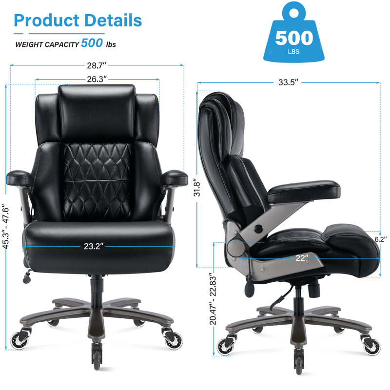 Heavy Duty  Executive office Chair With Adjustable Arms，Lumbar Support and Swivel Wheels, Black