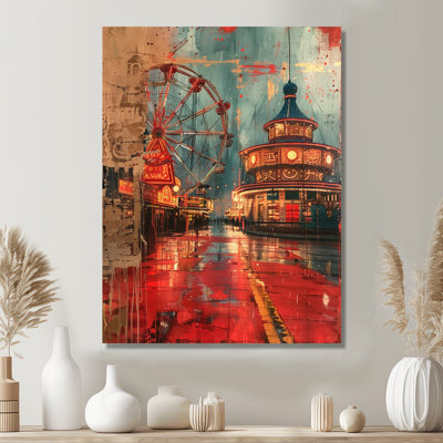 Red And Blue Vintage Carousel Amusement Parks II - Amusement Parks Wall Art Print