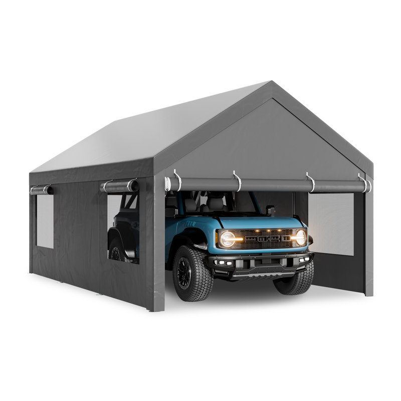10 Ft. W X 20 Ft. D Heavy Duty Carport Portable Garage, Gray, 10x20 FT
