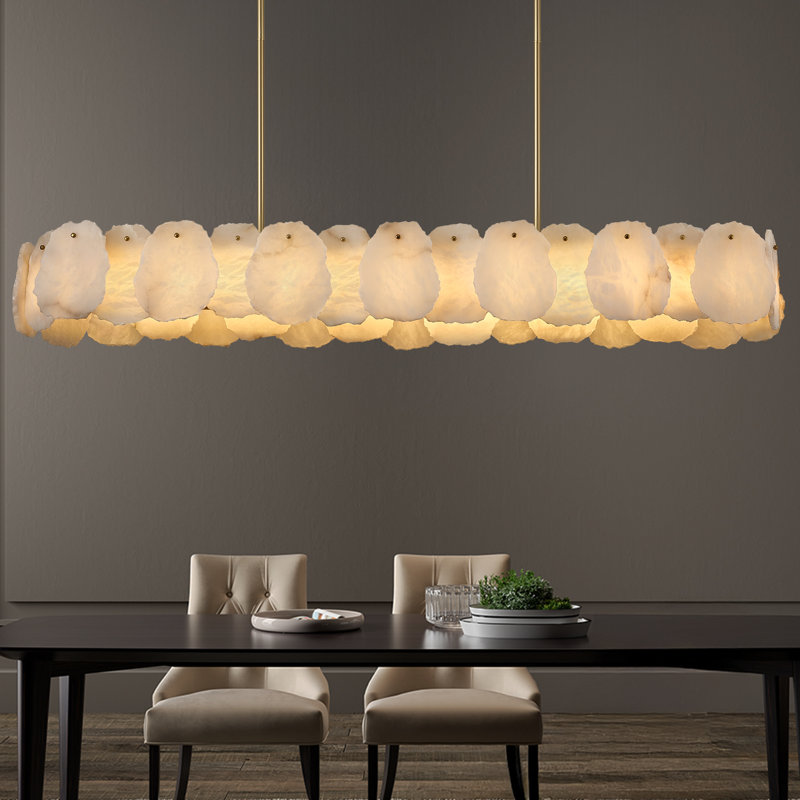 Luminaire suspendu rectangulaire à DEL 58 "en albâtre pour îlot de cuisine