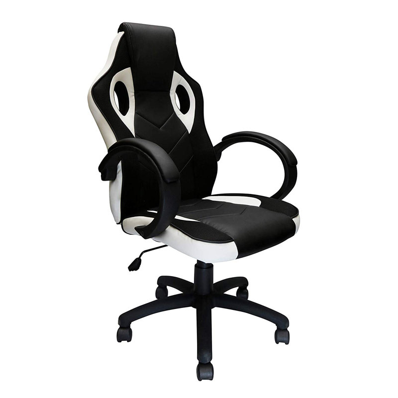 Symple Stuff Reclining Faux Leather Swiveling Game Chair, White/Black, White/Black