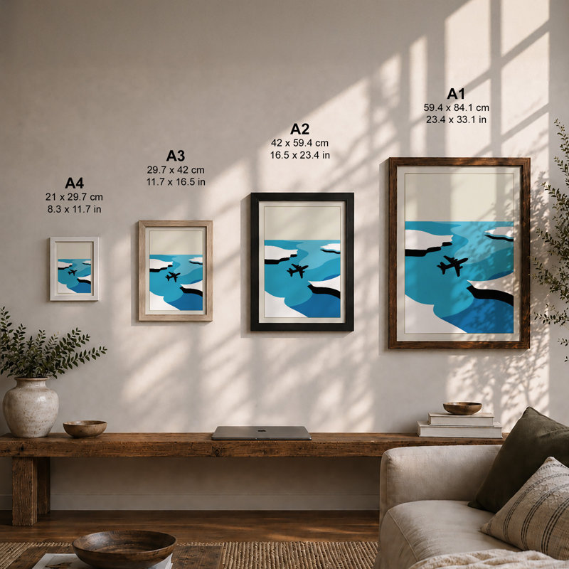 Airplane Above Clouds Modern - Framed Print, Walnut, A3 - 42.0 x 29.7 cm