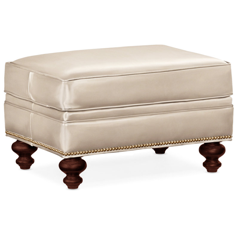Repose-pieds rectangulaire en cuir véritable 26 "West, Cuir véritable gris clair délavé Aline, Acajou, Naturel français