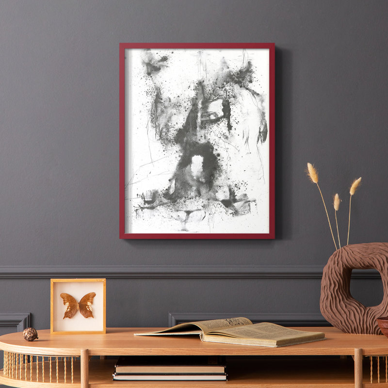 Graphite abstrait II, reproduction encadrée - bois massif, Rouge, H 10 po x l 8 po