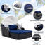 Lit de bronzage d'extérieur 79,9 "avec auvent réglable, double méridienne, lit de repos en rotin PE, osier noir et coussin bleu