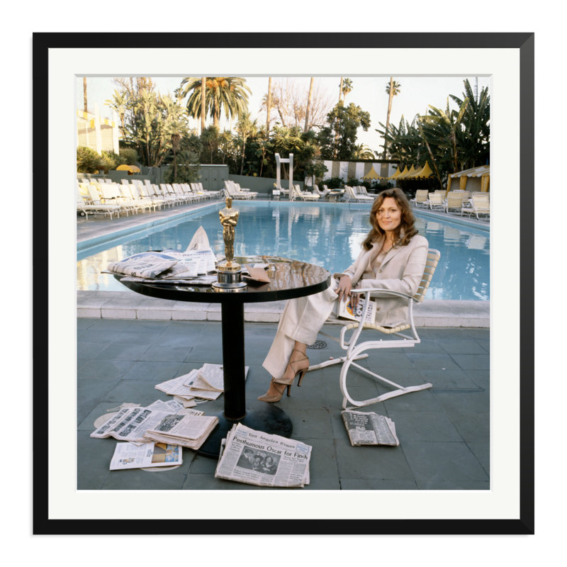 Faye Dunaway Sits By The Pool, 33" H x 33" W, Black