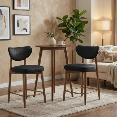 Upholstered Counter Stool Solid Wood Bar Stool (Set Of 2)