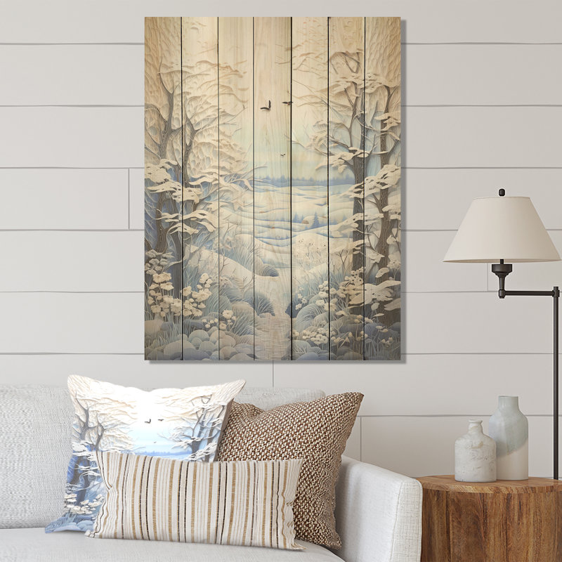 «White Winter Landscape Collage II», impression de paysage d'hiver sur bois, H 20 po x l 10 po