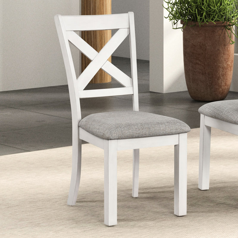 2 pièces chaises en chêne blanc à dossier croisé rustique avec assise et tissu pour la salle à manger