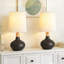 Lampe de table moderne 14 po en céramique et bois-247103229