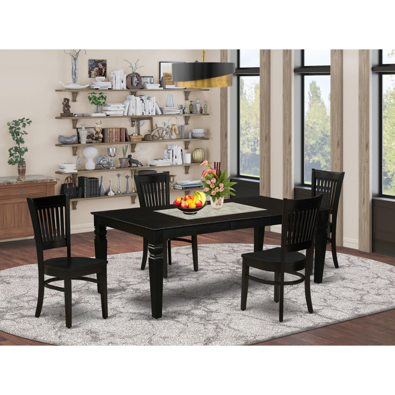 L'ensemble 5 pièces de table et chaises de cuisine comprend une table de salle à manger rectangulaire avec rallonge papillon et 4 chaises en bois massif, noir