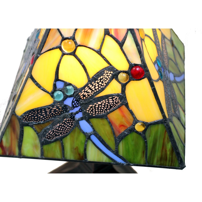 Lampe de table 14,5 style tiffany, Bronze foncé, Mauve / brun / jaune