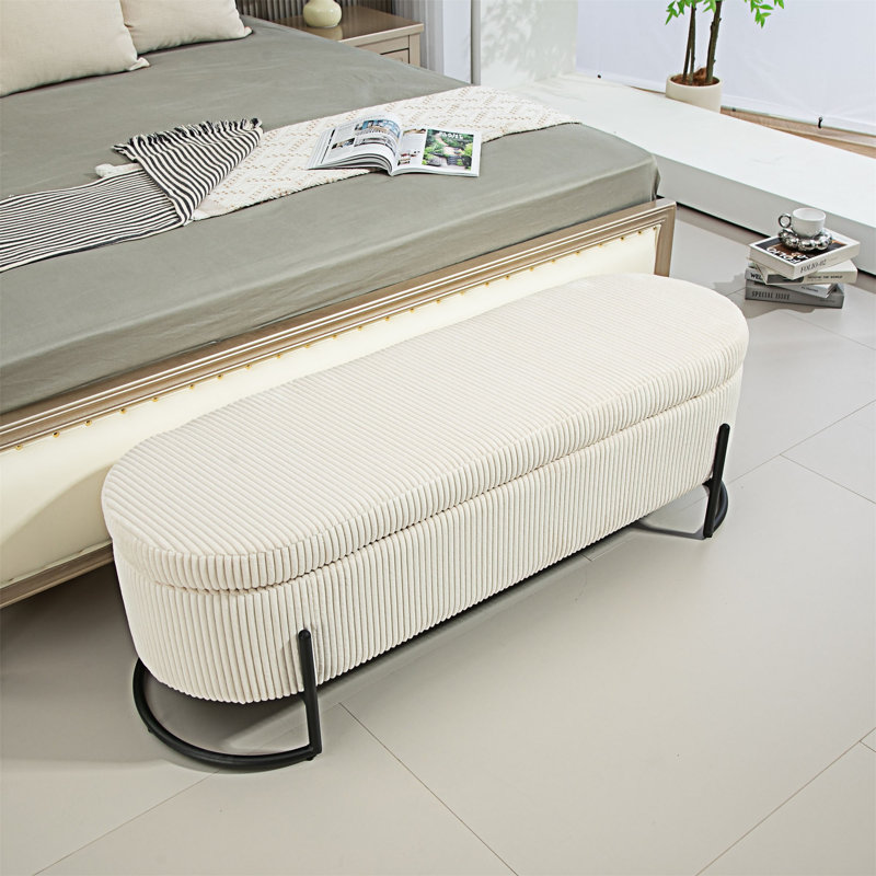 Banc de rangement rembourré en tissu pour chambre à coucher, Beige