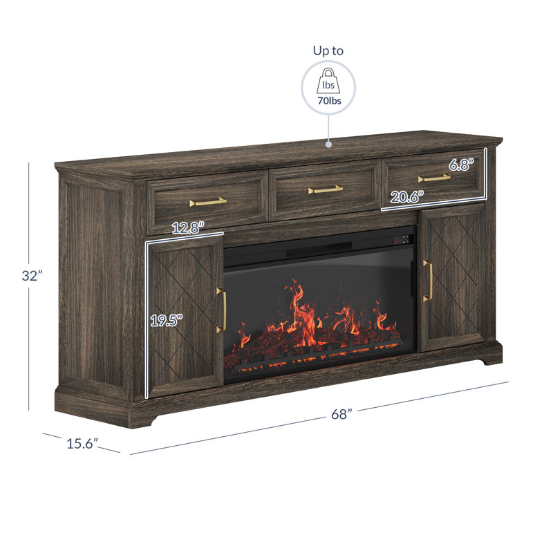 68 " Farmhouse TV Stand Entertainment Stand with 36" Electric Fireplace, Sound Function, Timer, Remote Control, Brown