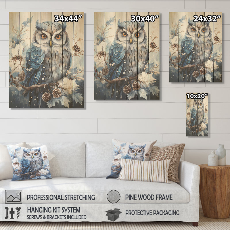 Winters Owl Gaze Serenity - Hibou animal sur bois, H 20 po x l 10 po