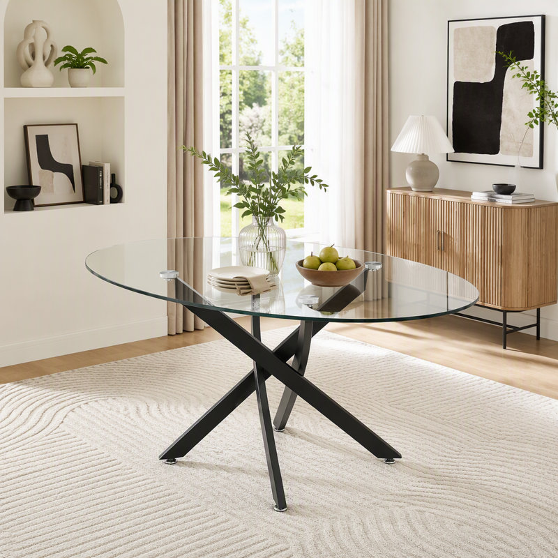 Table basse ovale en verre 39,37 pouces avec pieds, Black+Transparent