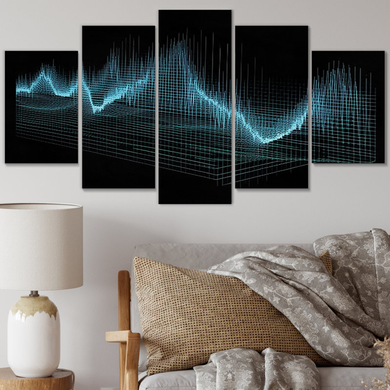 Turquoise Harmony Soundwaves Ocean Seascape - formes abstraites, art mural sur toile - 5 panneaux
