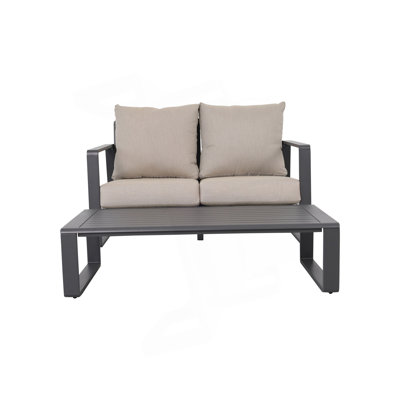 Double Sofa + Rectangular Coffee Table, Light Gray Cushions