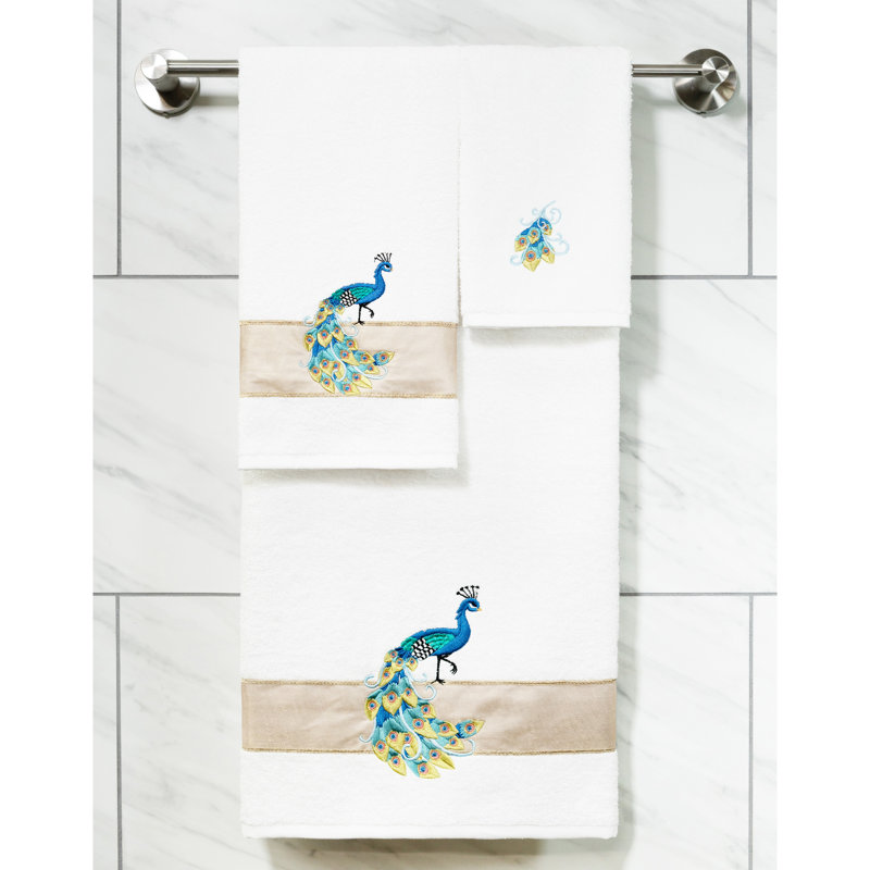 Serviette de bain 100% coton PENELOPE 2PC Embellished Bath Towel Set, Blanc