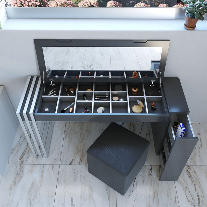 Ensemble coiffeuse avec tabouret et Miroir, Mat