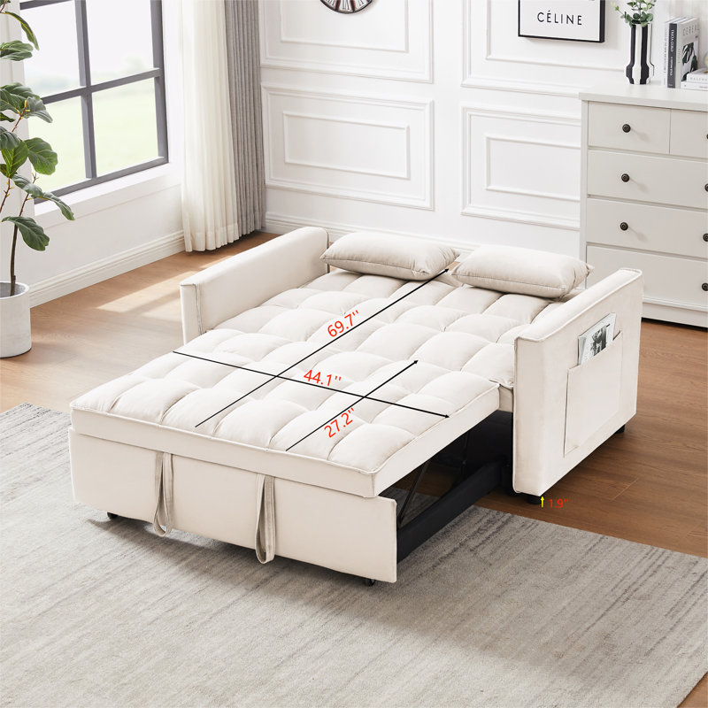 Canapé-lit rembourré 55,2 po Kerionna, Velours beige