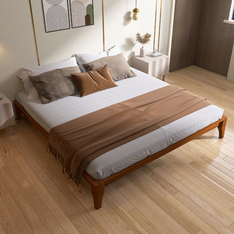 Structure de lit plateforme en bois de bambou massif et solide, avec support en lattes de bois, aucun sommier requis, assemblage facile