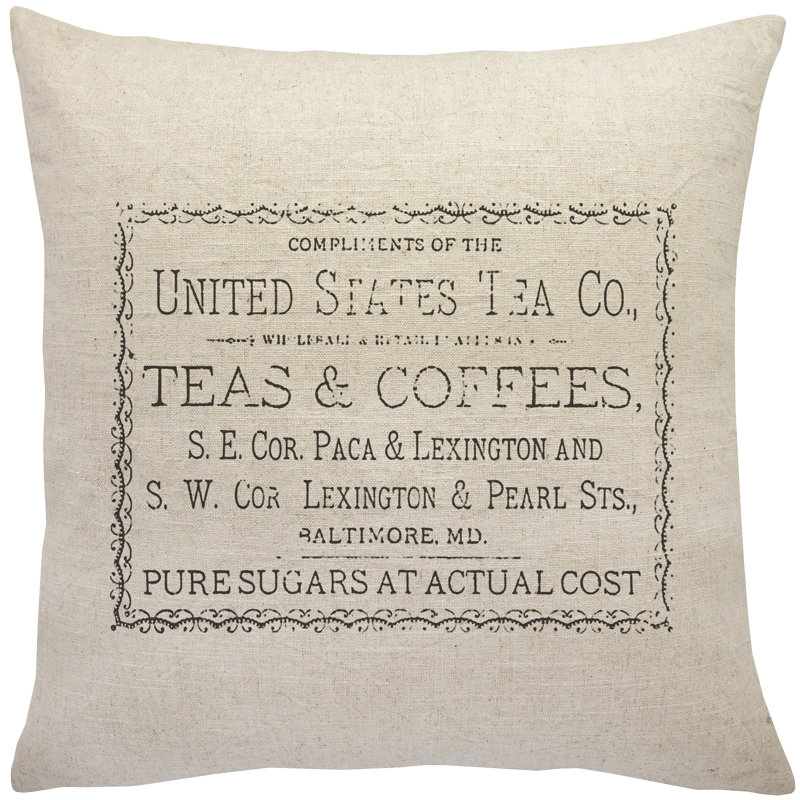  Vintage Tea And Coffee Linen Throw Pillow, 16" H x 16" W x 6" D