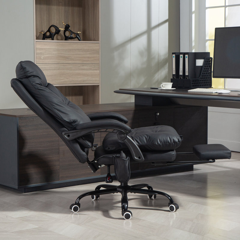 155° Recline Ergonomic Comfy Computer Desk Chair with Footrest - Black, Black