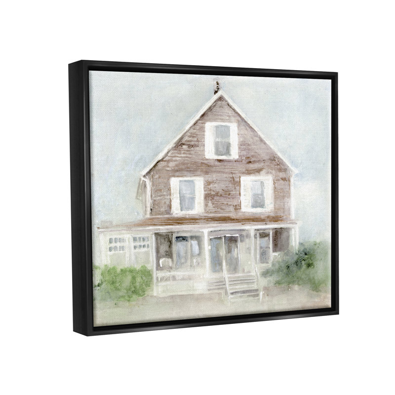 «Coastal House Calm Porch Floater» par Stellar Design Studio, Cadre flottant noir de jais, H 17 po x l 21 po x P 1,7 po